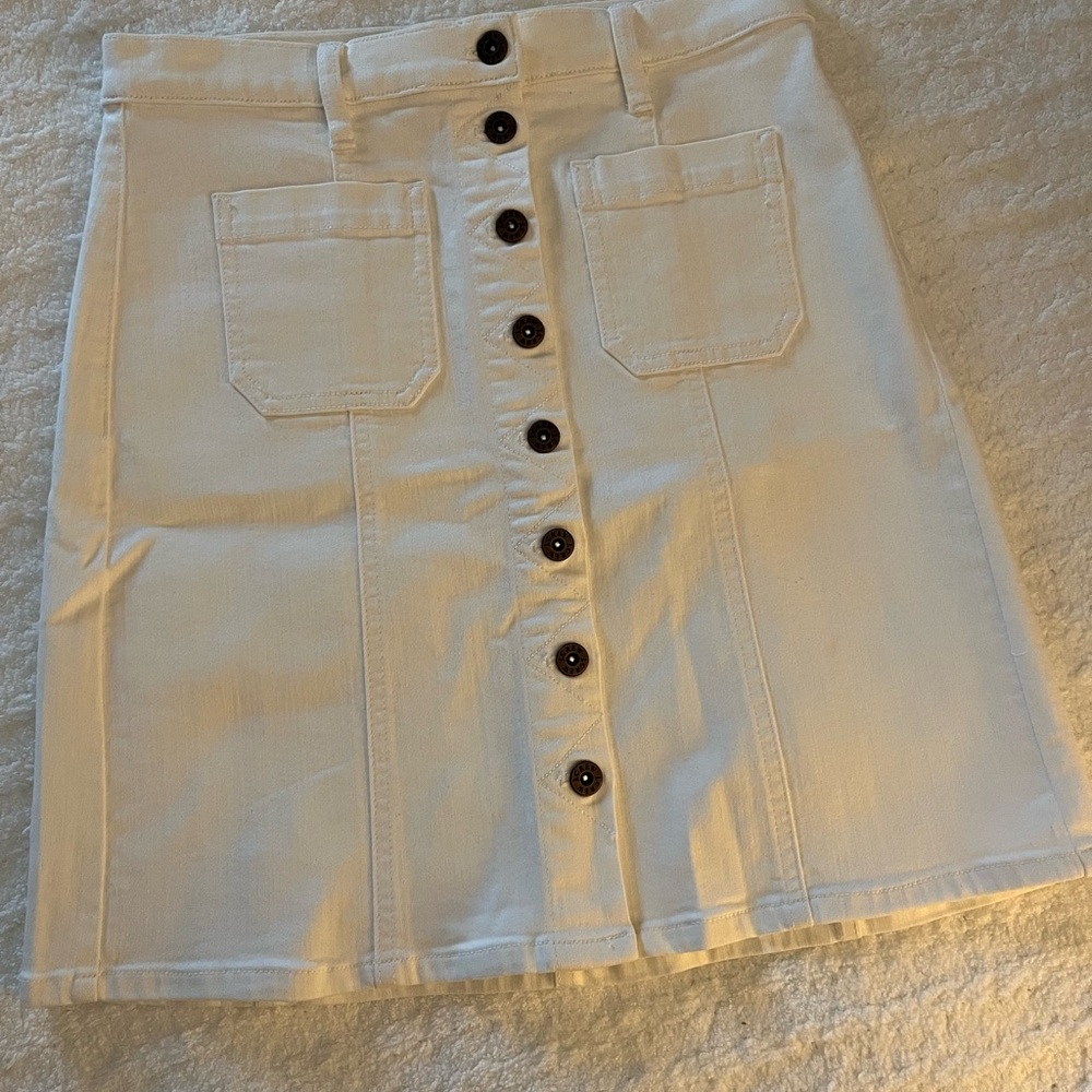 JCrew White Denim Button-Front Skirt